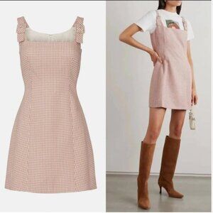 ALEXACHUNG Pink Green Houndstooth Shift Sleeveless Square Neck Dress Sz 4